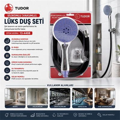Milano Vakumlu - Silikon Lüks Duş Seti Duş Başlık=mix Silikon Hortum=1.5mt Mafsal=3 Kademe Bx40