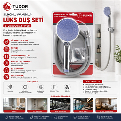 Milano Vakumlu - Silikon Lüks Duş Seti Duş Başlık=mix Silikon Hortum=1.5mt Mafsal=3 Kademe Bx40