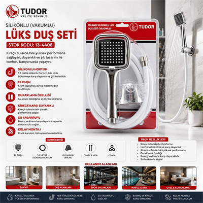 Milano Vakumlu - Silikon Lüks Duş Seti Duş Başlık=mix Silikon Hortum=1.5mt Mafsal=3 Kademe Bx40