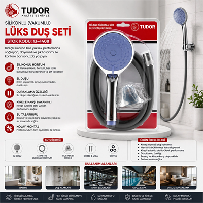Milano Vakumlu - Silikon Lüks Duş Seti Duş Başlık=mix Silikon Hortum=1.5mt Mafsal=3 Kademe Bx40