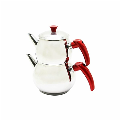 Mini 2lt Küçük Boy Küre Çelik Çaydanlık Seti - Üst: 0.75lt - Alt: 1.4lt Bx40