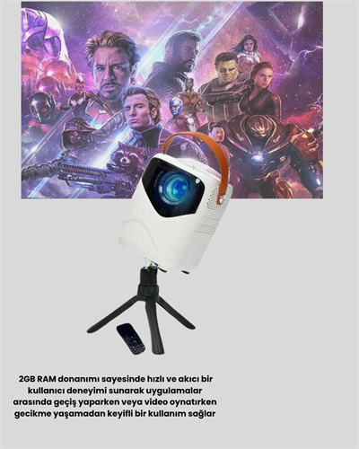 Mini Akıllı Projektör – 1080P Full HD, 64GB Depolama, 2GB RAM, Uzaktan Kumanda Destekli Yeni Nesil