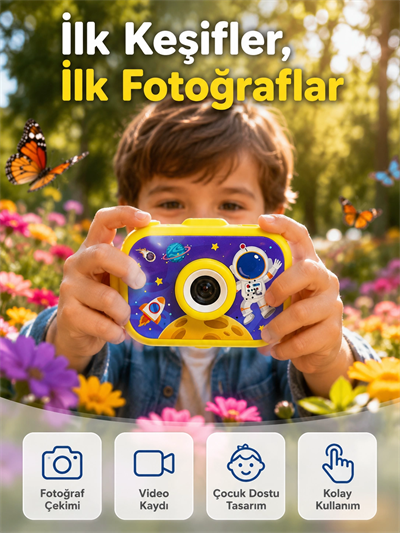 Mini Çocuk Dijital Fotoğraf Makinesi Type-C Şarjlı HD Video Kamera 2.0 İnç TFT Renkli Ekran
