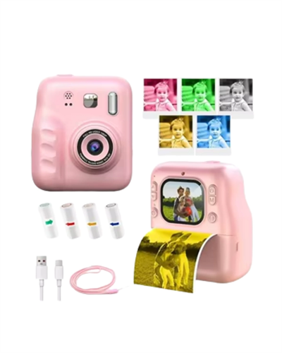Mini Çocuk Kamerası Fotoğraf Video Çekim 4 Rulo Baskı Kağıdı ve 5 Kalem Hediyeli