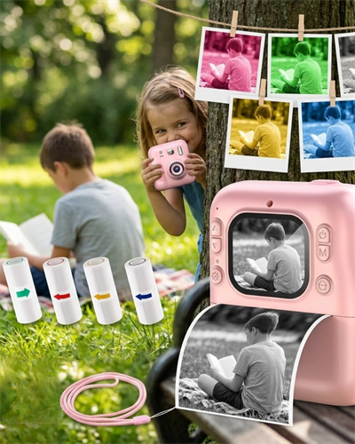 Mini Çocuk Kamerası Fotoğraf Video Çekim 4 Rulo Baskı Kağıdı ve 5 Kalem Hediyeli