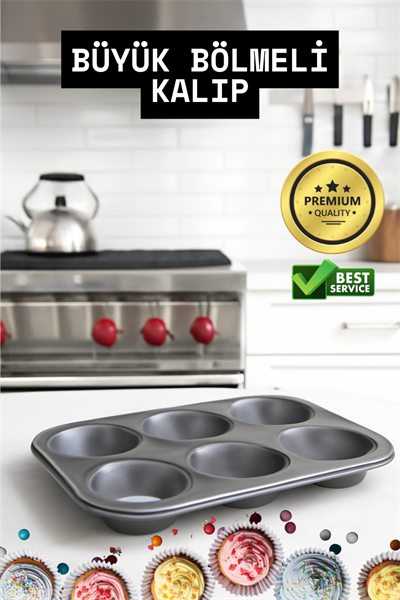 Mini Çocuklar İçin Cupcake Fırın Kalıbı 6 Büyük Bölmeli Muffin Kek Kalıbı