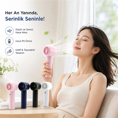 Mini El Fanı - Ayarlanabilir Hız - Dijital Gösterge - 5W - Karışık Renk