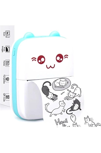 Mini Fotoğraf Yazıcı Kablosuz Etiket Yazıcı Baskı Makinesi Ios Android Uyumlu Termal Printer Mavi