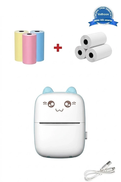 Mini Fotoğraf Yazıcı Kablosuz Etiket Yazıcı Baskı Makinesi Ios Android Uyumlu Termal Printer Mavi