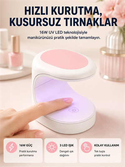 Mini Oje Kurutma Cihazı 16W LED UV Hızlı Kurutma Taşınabilir Kompakt Yeni Nesil
