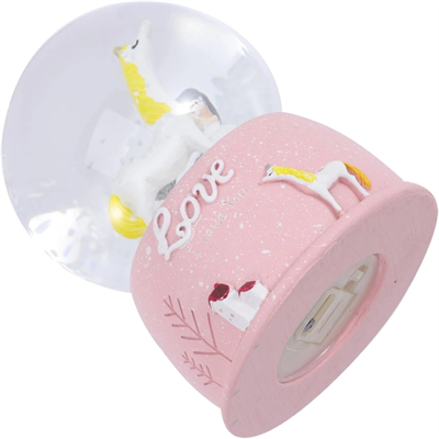 Mini Pembe Kar Küresi - Sevimli Unicorn ve Kız Tasarımlı - Işıklı