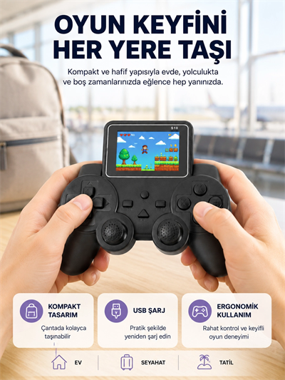Mini Retro Oyun Konsolu S10 2.8 İnç Ekran Taşınabilir Klasik Atari Yeni Nesil