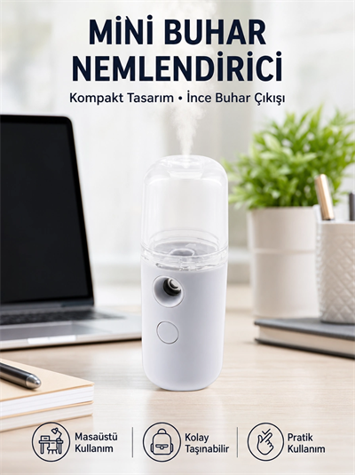 Mini Şarjlı Buhar Nemlendirici – Taşınabilir, Enerji Tasarruflu, Kablosuz Kullanım Yeni Nesil