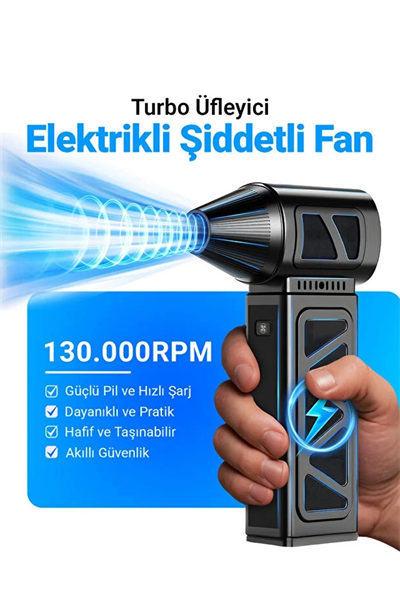 Mini Turbo Fan 130.000 Rpm Şarjlı 8000 Mah Batarya 4 Vitesli Taşınabilir Elektrikli Hava Üfleyici Kompresörü