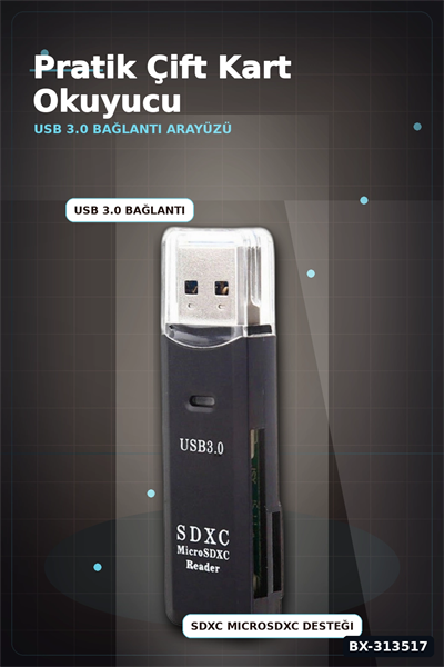 Mini Usb 3.0 Sd Tf Kart Okuyucu Hub Adaptör - 1 Adet Kompakt Veri Aktarıcı Pc Tablet İçin BX-313517