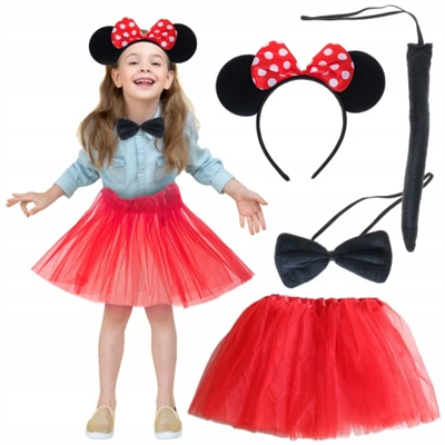 Minnie Mouse Kostüm Seti - Etek, Taç, Kuyruk, Papyon