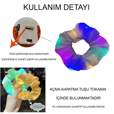 Mint Yeşili Renk Led Işıklı Lastikli Saç Tokası - 3 Modlu Festival & Parti Saç Tokası