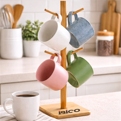Mix Altlık =yuvarlak - Kare Bardak - Fincan Asacak Bambu - Ahşap 35cm Bx40