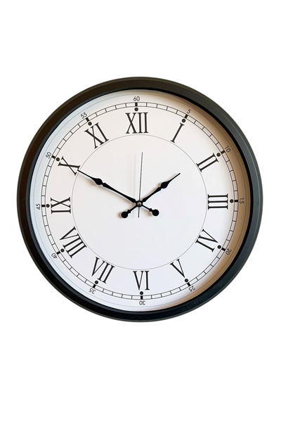 Modern 52 Cm Black & White Roma Rakamlı Metal Duvar Saati