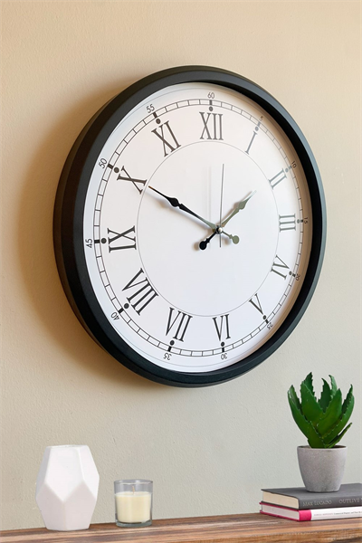 Modern 52 Cm Black & White Roma Rakamlı Metal Duvar Saati
