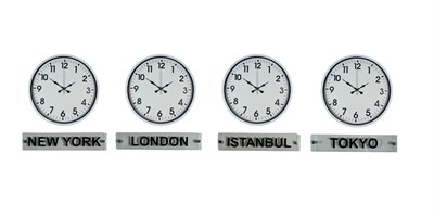 Modern Beyaz 4’lü 36 Cm Tabelalı Dünya Saatleri