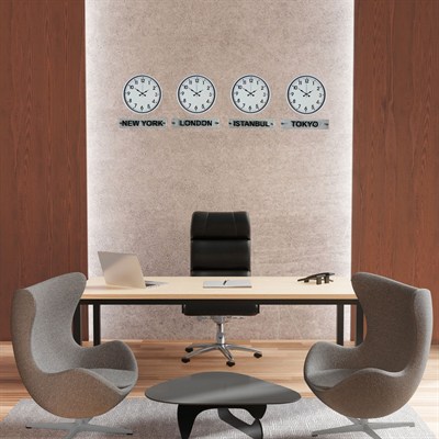 Modern Beyaz 4’lü 36 Cm Tabelalı Dünya Saatleri