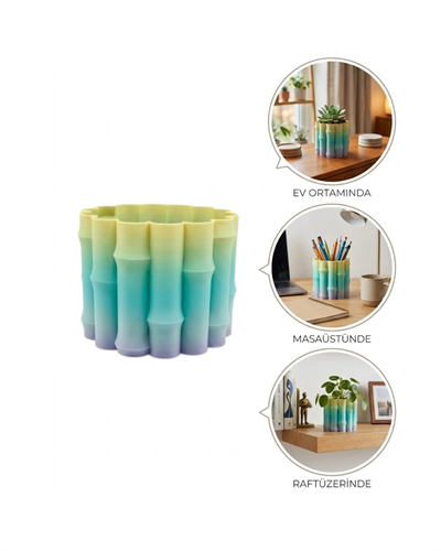 Modern Dekoratif Vazo Yeşil Geçişli Şık Tasarım Masa Üstü Kullanım