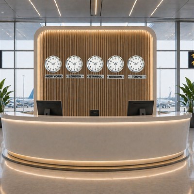 Modern Krom 5’li 36 Cm Metal Tabelalı Dünya Saatleri