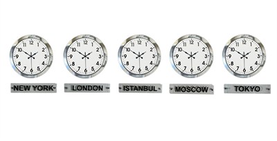Modern Krom 5’li 36 Cm Metal Tabelalı Dünya Saatleri