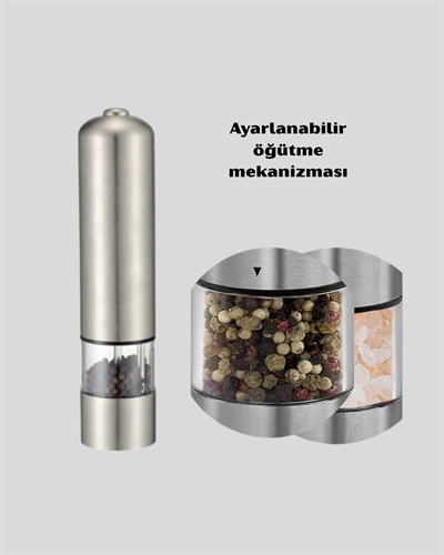 Modern Otomatik Baharat Öğütücü Seti – Pilli, Paslanmaz Çelik, LED Aydınlatmalı