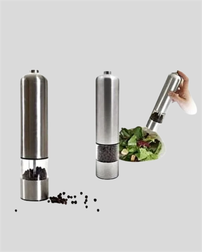 Modern Otomatik Baharat Öğütücü Seti – Pilli, Paslanmaz Çelik, LED Aydınlatmalı