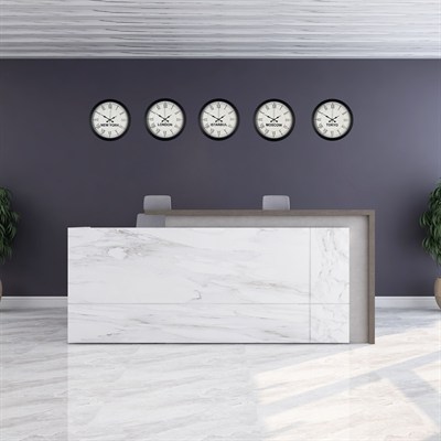 Modern Siyah Dünya Saat Seti 5’li 36 cm Metal