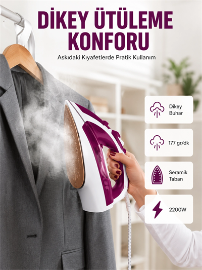 Modern Tasarım 2200W Dayanıklı Buharlı Seramik Kaplama Ütü Yeni Nesil