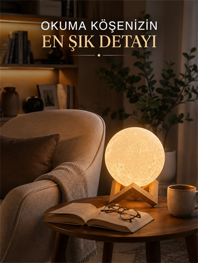 Modern Tasarımlı 3D Ay Lambası Yatak Odası ve Salon Dekoru