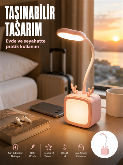 Modern Tasarımlı Şarj Edilebilir LED Gece Lambası