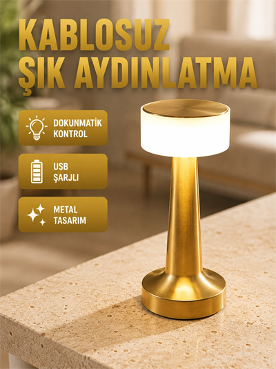 Modern USBli Kablosuz Masa Lambası – Minimalist Tasarım, 3 Farklı Parlaklık Yeni Nesil