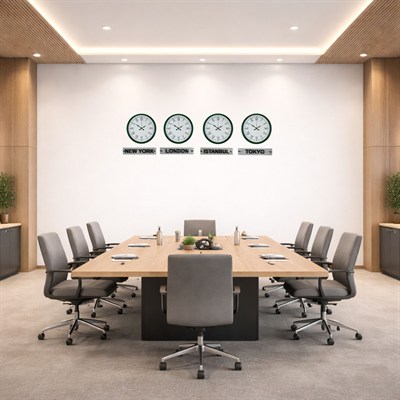 Modern Yeşil 36 Cm 4 lü Tabelalı Dünya Saatleri