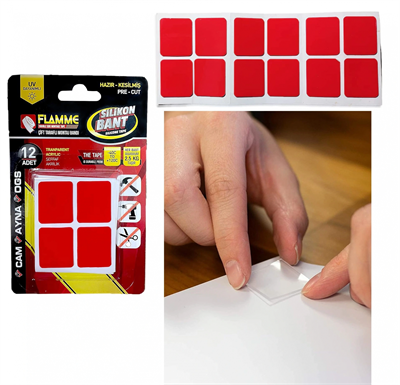 Montaj Bandı 2.5 Kg - Çift Taraflı Hazır Kesilmiş Silikon Bant 12'li Montaj Bandı, Şeffaf