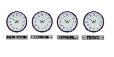 Mor 36 Cm 4 lü Tabelalı Dünya Saatleri Seti