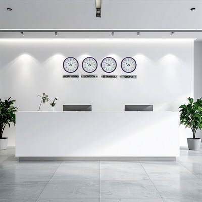 Mor 36 Cm 4 lü Tabelalı Dünya Saatleri Seti