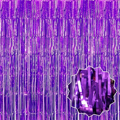 Ekstra Metalize Saçaklı Arka Fon Perde Mor