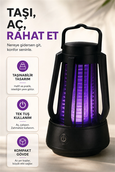 Mor Işıklı Taşınabilir Sineksavar Lamba Tek Tuşlu Koruyucu Gövdeli Kullanışlı Cihaz