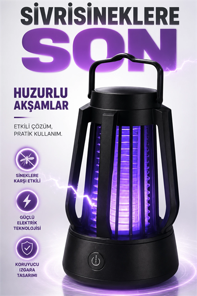 Mor Işıklı Taşınabilir Sineksavar Lamba Tek Tuşlu Koruyucu Gövdeli Kullanışlı Cihaz