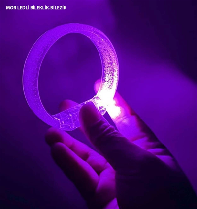 Mor Led Işıklı Baskı Yapılabilen Pilli Bileklik Bilezik 1,5 Cm Genişlik Bx40