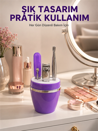 Mor Manikür Pedikür Seti Taşınabilir Kişisel Bakım Kiti