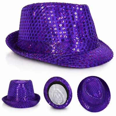 Mor Payetli Disco Parti Şapkası Yetişkin Işıltılı Fötr Model