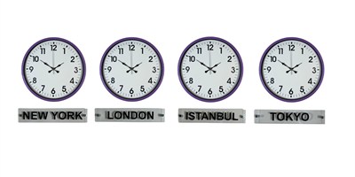 Mor Prestij 4’lü 36 Cm Tabelalı Dünya Saatleri