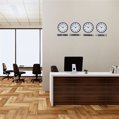 Mor Prestij 4’lü 36 Cm Tabelalı Dünya Saatleri