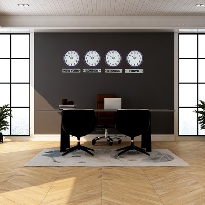 Mor Prestij 4’lü 36 Cm Tabelalı Dünya Saatleri