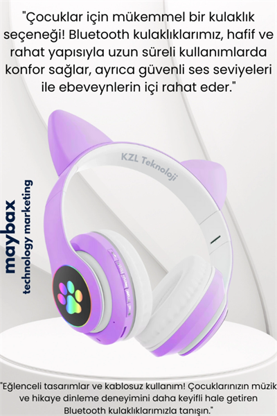 Mor RGB Işıklı Kulak Üstü Kulaklık, Kablolu ve Kablosuz Bağlantı ile Aktif Gürültü Önleme Özellikli
